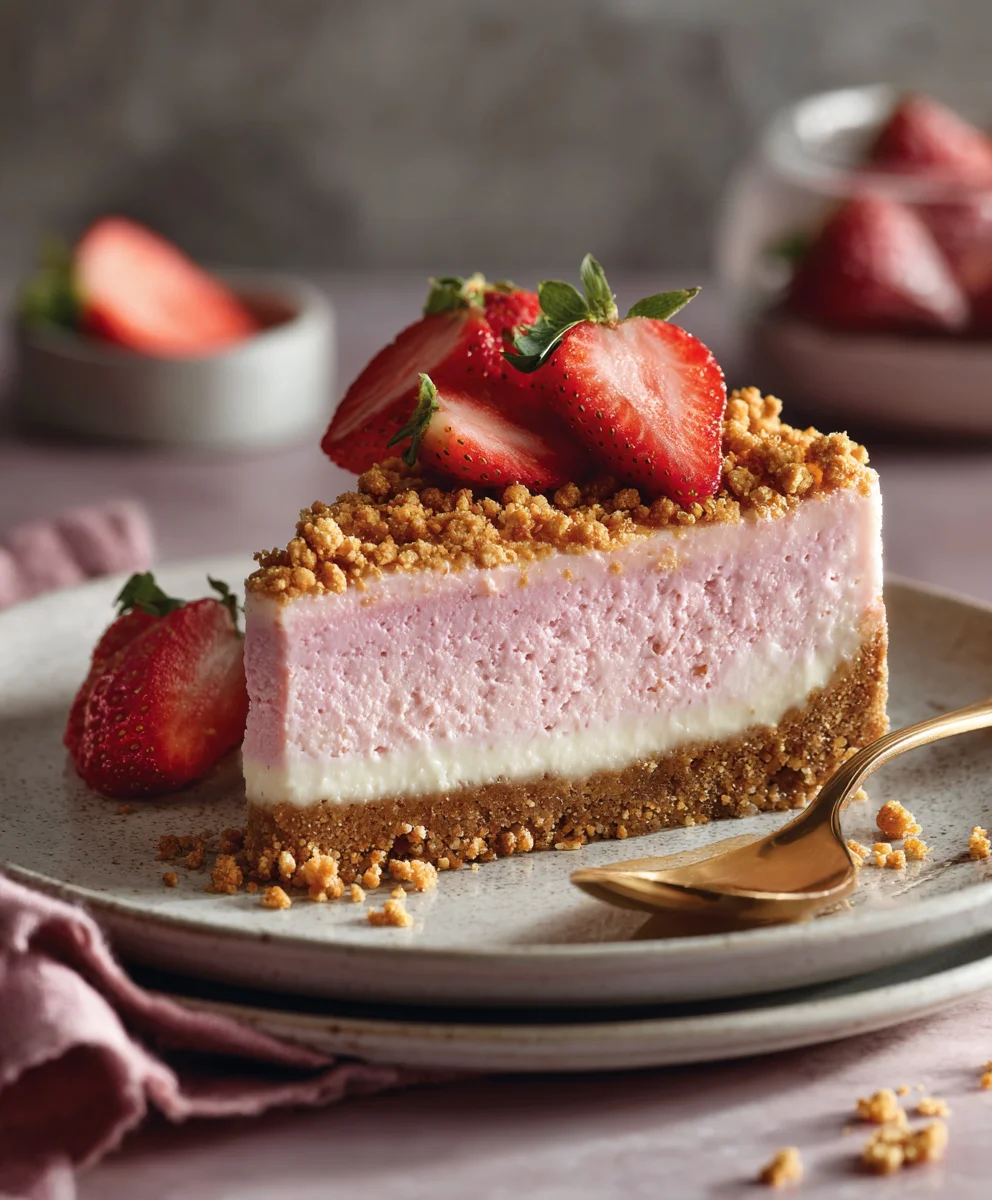 Amazing Strawberry Crunch Pink Cheesecake: Easy Recipe