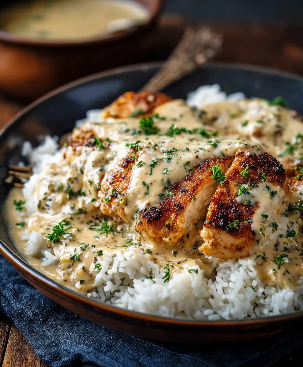 Delicious Creamy Smothered Chicken And Rice Dinner Recipe