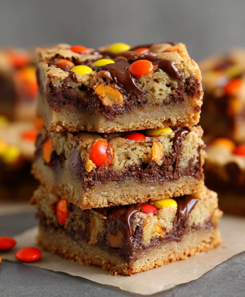 Ultimate Reeses Pieces Chocolate Chip Cookie Bars Recipe!