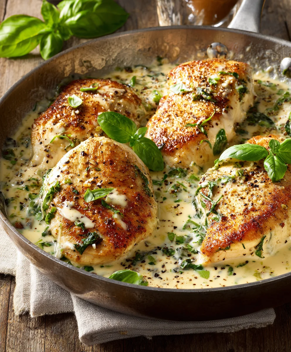 Delicious Mozzarella Chicken in Basil Cream Sauce