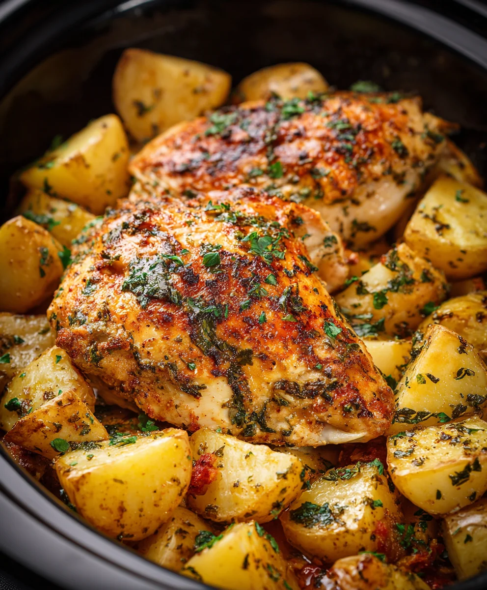 Amazing Garlic Parmesan Crockpot Chicken & Potatoes Recipe