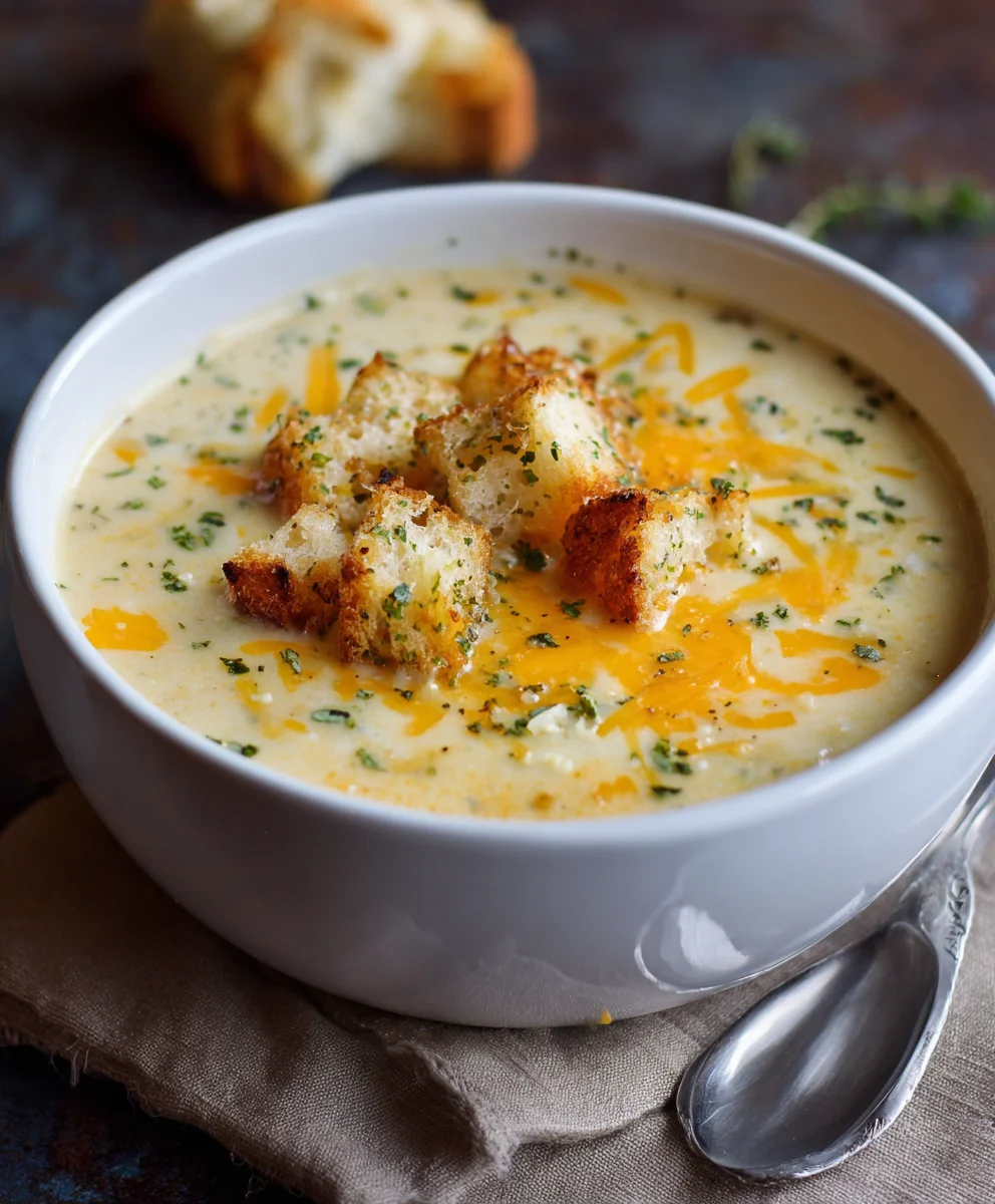 Warm & Comforting Cheddar Garlic Herb Potato Soup Recipe